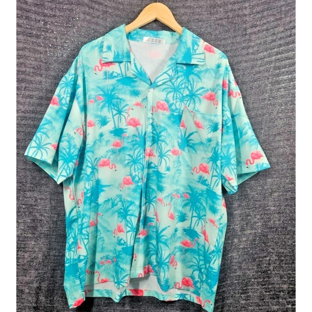 APTRO Men's 2XL Hawaiian Pink Flamingo Shirt Tropical Beach Vacation Button Down